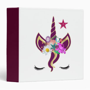 Classeur Fille tendance licorne super mignon or floral