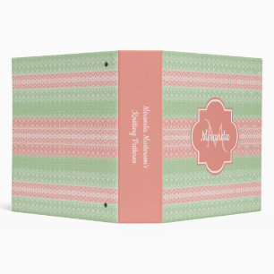 Classeur Fille vert Knit Coral rose rayures et nom