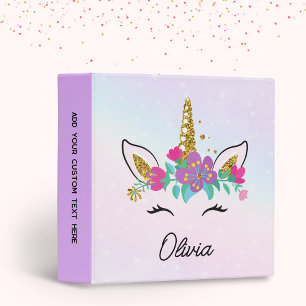 Classeur Filles Cute Unicorne Et Aquarelle Rainbow Custom