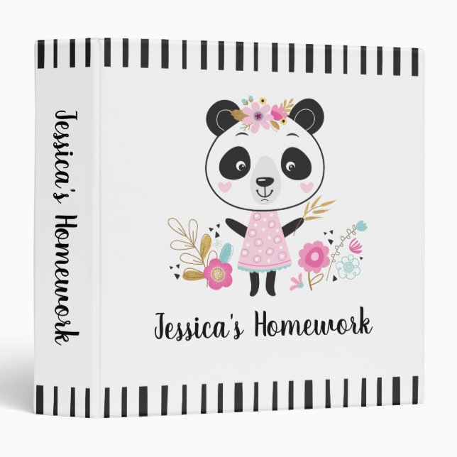 Classeur Filles personnalisées Cute Panda Rose Panda (Devant/Côté)