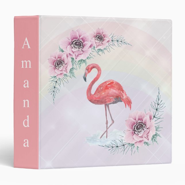 Classeur Flamant rose . (Devant/Côté)