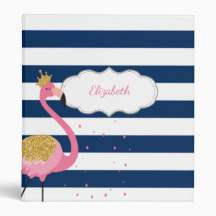 Classeur Flamant rose Blue Stripes  Gold Parties scintillan