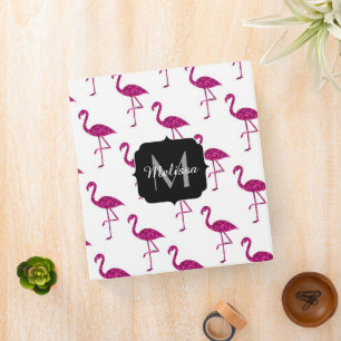Classeur Flamant rose pailleté Monogramme motif pailleté ro