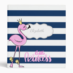 Classeur Flamant Rose Rayures Bleu Marine, Petite Princesse