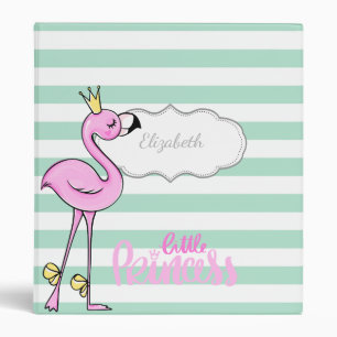 Classeur Flamant Rose Rayures Vert Pastel,Petite Princesse