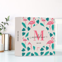 Flamant rose Tropical Feuille rose Monogramme Rece