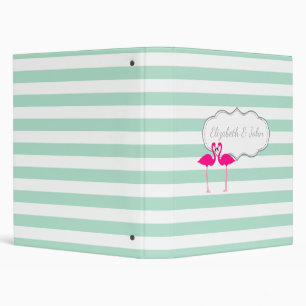 Classeur Flamants Roses aux Rayures Vert Menthe Amoureux -