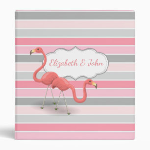 Classeur Flamants roses mignons amoureux, rayures - Personn