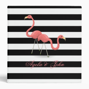 Classeur Flamants roses mignons, personnalisés rayures noir