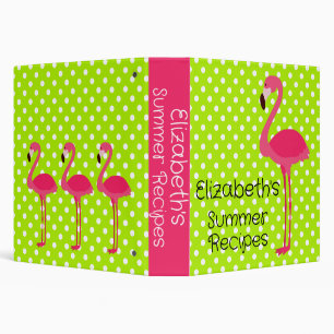 Classeur Flamants roses roses sur Polka vert et blanc Recet