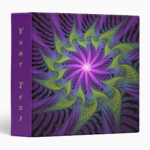 Classeur Fleur Abstraite Moderne Violet Vert Texte Fractal