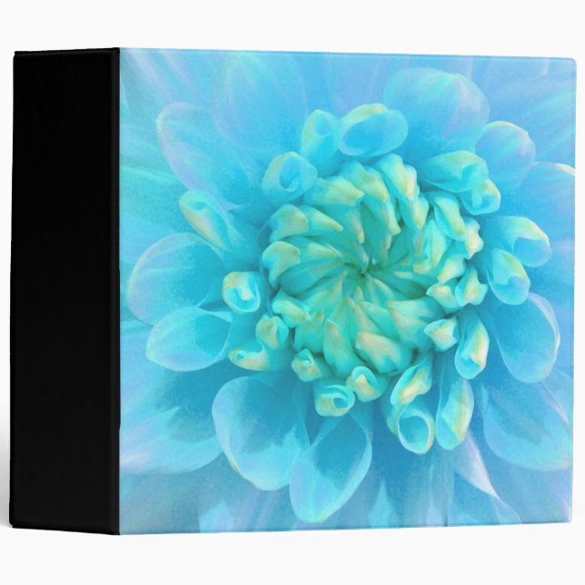 Classeur Fleur bleu turquoise Dahlia en Aquarelle (Devant/Côté)