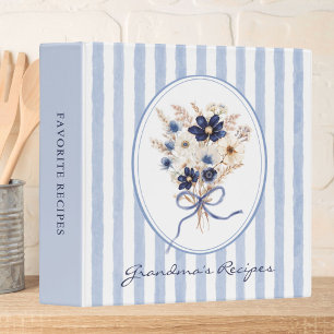 Classeur Fleur Bleue Marine Recette de Famille Personnalisé