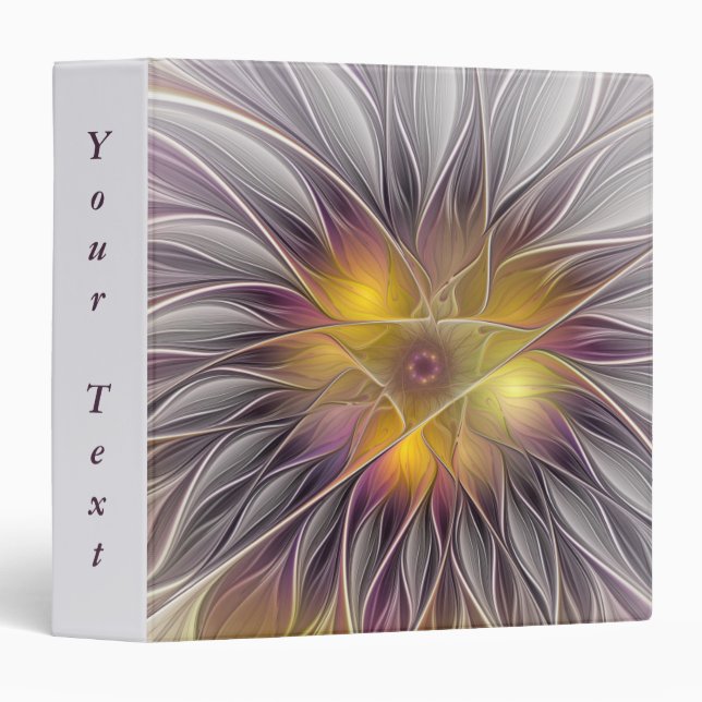 Classeur Fleur colorée lumineuse, Texte fractal abstrait (Devant/Côté)