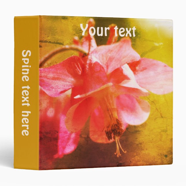 Classeur Fleur d'art personnalisé columbine rose (Devant/Côté)