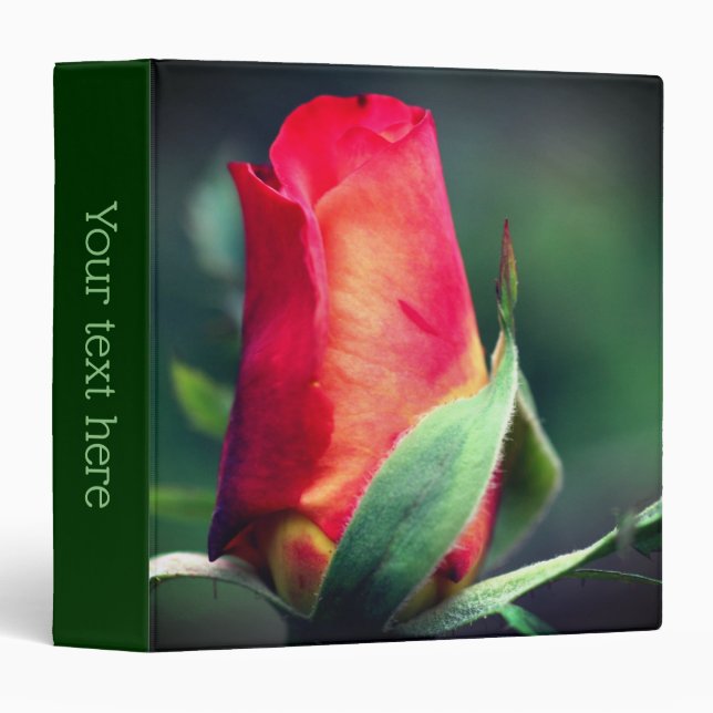 Classeur Fleur de bouton de rose rouge reflets jaunes Perso (Devant/Côté)