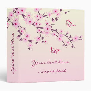 Classeur Fleur de cerisier et papillons rose personnalisé