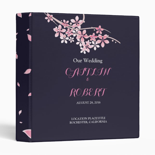 Classeur Fleur de cerisier rose Blanc floral (Devant/Côté)
