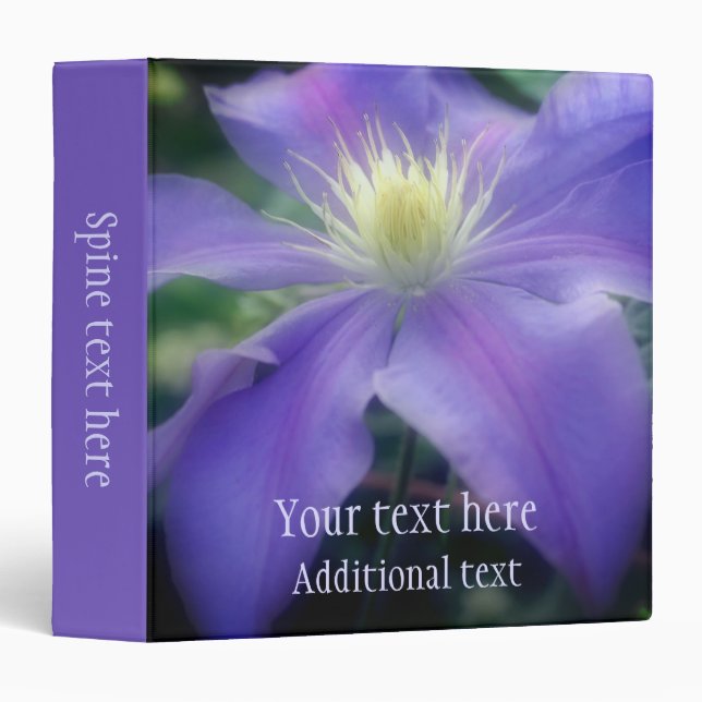 Classeur Fleur de clématite violette douce personnalisée (Devant/Côté)
