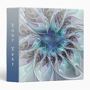 Classeur Fleur de Fractale Moderne Abstraite Texte Bleu