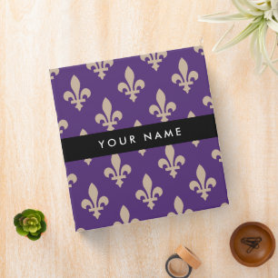 Classeur Fleur de Lis, Beige sur Violet, Royal, Votre Nom