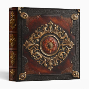 Classeur Fleur de lotus rouge aspect cuir faux vintage