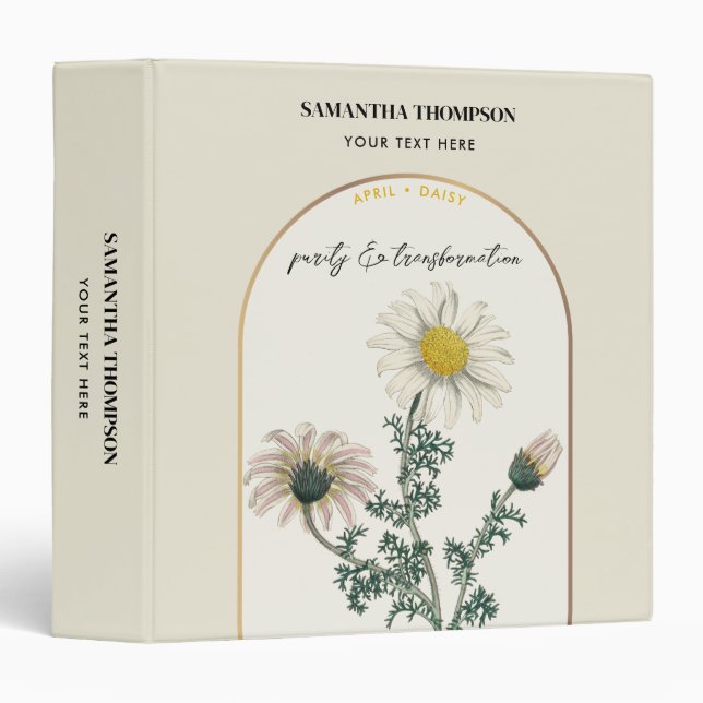 Classeur Fleur de naissance personnalisée Mois Avril Faisce (Devant/Côté)