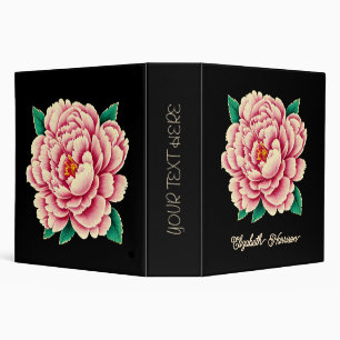 Classeur Fleur de pivoine rose vintage noir