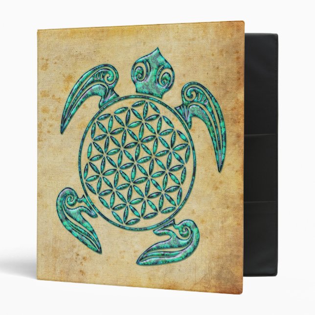 Classeur Fleur de vie / Blume des Lebens tortue turquoise (Devant/intérieur)