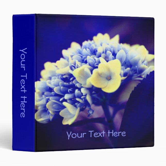 Classeur Fleur d'hortensia bleue abstraite personnalisée (Devant/Côté)