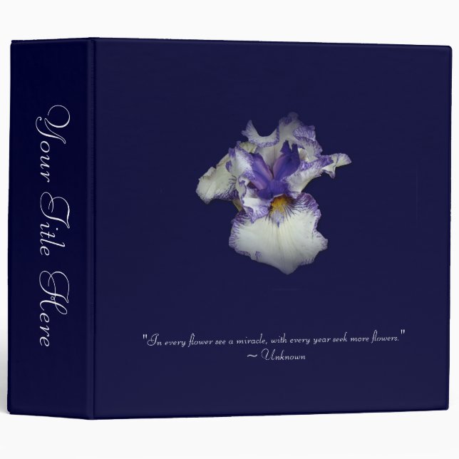 Classeur Fleur Iris à fond bleu et blanc (Devant/Côté)