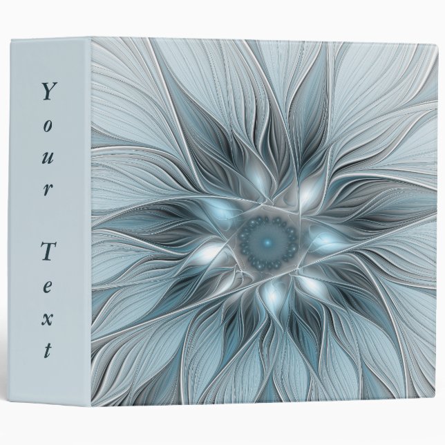 Classeur Fleur Joyeuse Abstrait gris bleu floral Fractal (Devant/Côté)