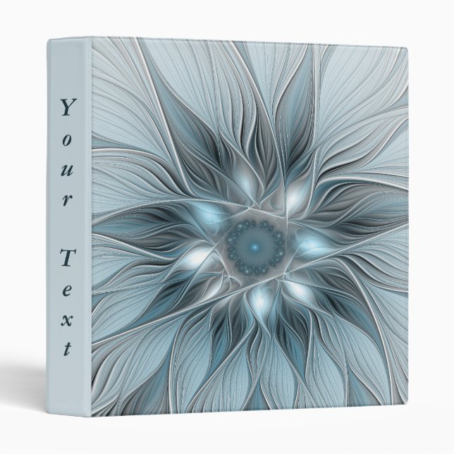 Classeur Fleur Joyeuse Abstrait gris bleu floral Fractal (Devant/Côté)