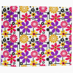 Classeur Fleur rétro, lumineux rétro, floral, rouge et jaun