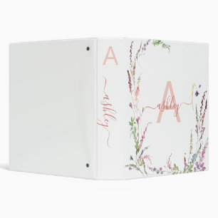 Classeur Fleur sauvage d'aquarelle moderne Monogramme initi