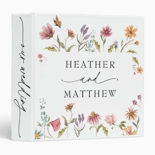Classeur Fleur sauvage en Fleur Notre Album de Mariage (Devant/Côté)