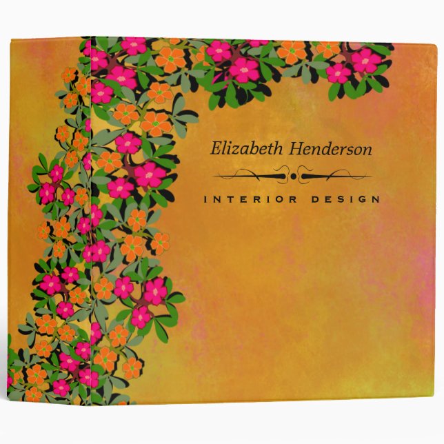 Classeur Fleur sauvage rose et orange (Devant/Côté)