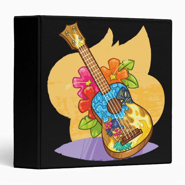 Classeur Fleur Ukulele Hawaii cadeau tropical (Devant/Côté)