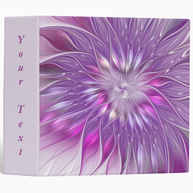 Classeur Fleur violette rose Passion Abstrait Fractal Texte (Devant/Côté)