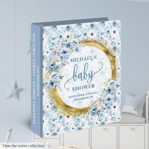 Classeur Fleurs bleu pastel simples et baby shower or