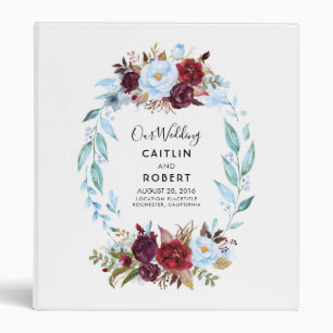 Classeur Fleurs bleues et rouges bordeaux poussiéreuses