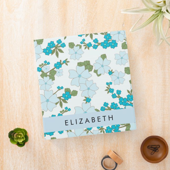 Classeur Fleurs Bleues, Motif De Fleurs, Votre Nom (In Situ)