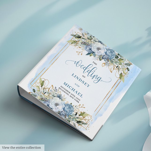 Classeur Fleurs bleues romantiques Eucalyptus Album de mari (Romantic Blue Flowers Eucalyptus Wedding Ring Binder

)