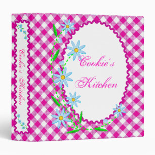 Classeur Fleurs bleues sur le guingan rose