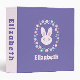 Classeur Fleurs colorées mignonnes lapin lapin Lavande Bleu