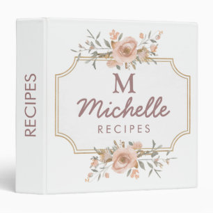 Classeur Fleurs d'aquarelle Monogramme Nom du script Recett