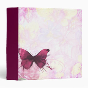 Classeur Fleurs d'aquarelle rose et jaune avec papillon