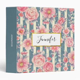 Classeur Fleurs d'aquarelle rose sur bandes
