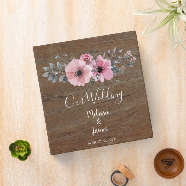 Classeur Fleurs d'aquarelle rustique sur Mariage de bois de (In Situ)