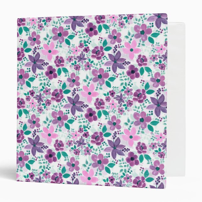Classeur Fleurs d'aquarelle violet rose botanique (Devant/Intérieur)